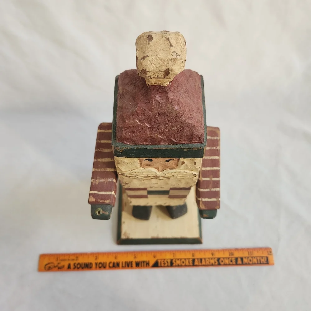 Primitive Wood Block Santa Figurine Sculpture Rustic Country Christmas